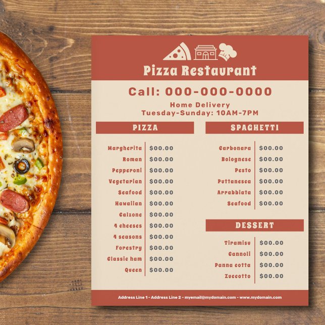 Pizzeria Menu & Price List Flyer (Pizzeria Price List Flyer)
