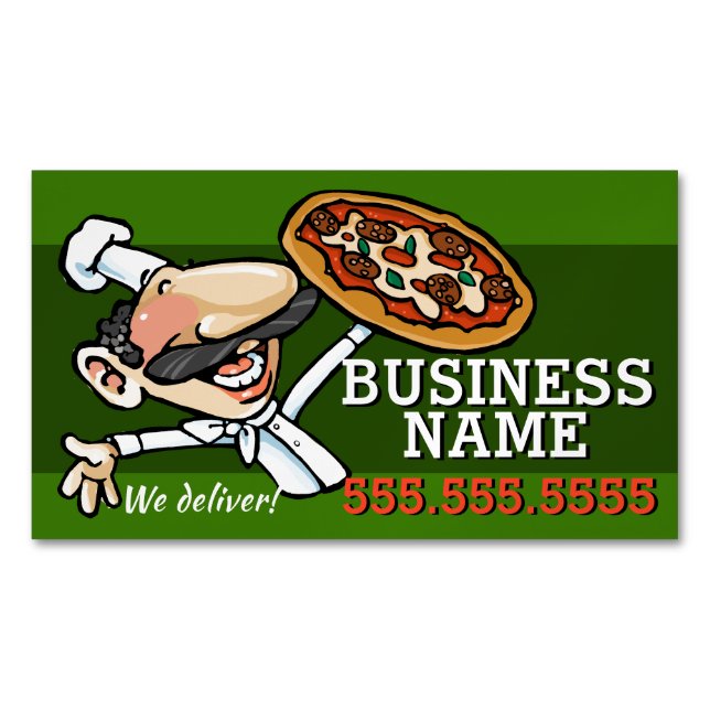 Pizzeria Pizza Restaurant Customisable Promo Magnetic Business Card (Front)