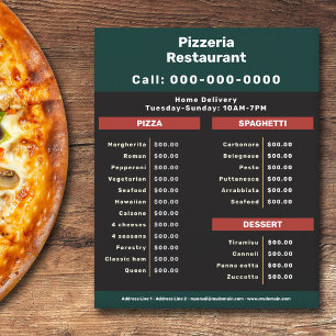 Pizzeria Restaurant Menu & Price List Flyer