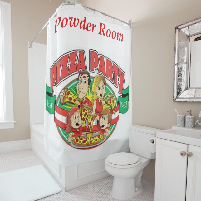 Pizzeria Shower Curtain Powder Room (In Situ)