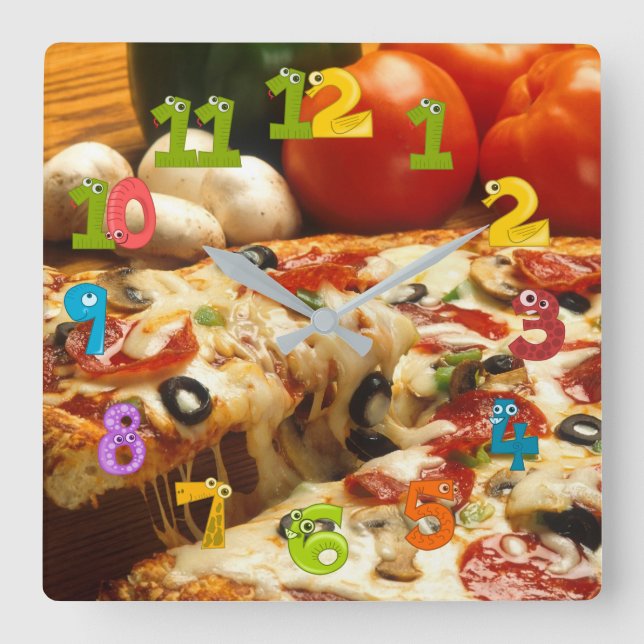 Pizzeria Square Wall Clock (Front)