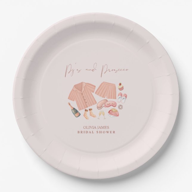 Pj and prosecco bridal shower paper plate (Front)