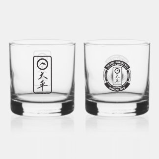 PJK 12oz Rocks Glass Set of 2 / black logo & kanji