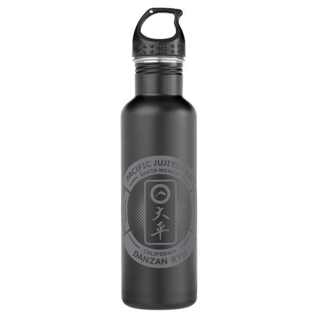 PJK Water Bottle / grey logo on black (Front)