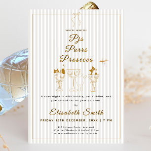 PJs, Purrs & Prosecco Cat Pajama Party Invitation