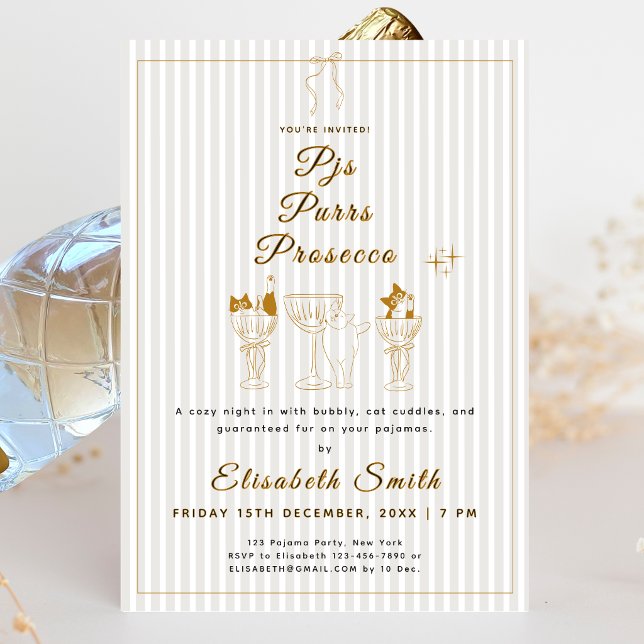 PJs, Purrs & Prosecco Cat Pajama Party Invitation (PJs, Purrs & Prosecco Cat Pajama Party Invitation)