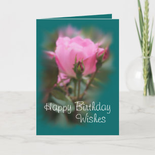 Pk KO Rose & buds on teal 2- any occasion Card