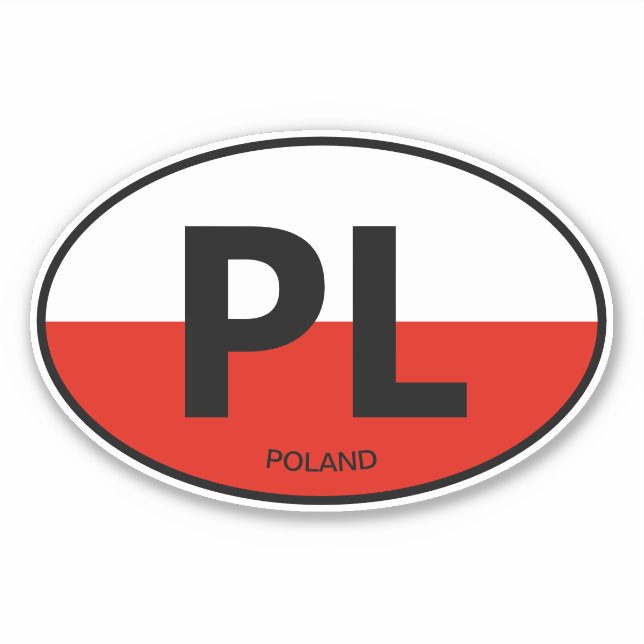 PL country code Polish flag oval vinyl car (Front)