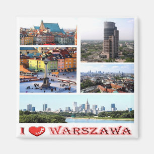 PL - Poland - Warsaw - I Love - Collage Mosaic Magnet