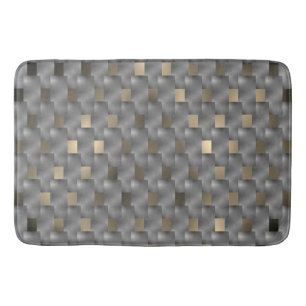Placas cinza sobre fundo marrom claro, tons pretos bath mat