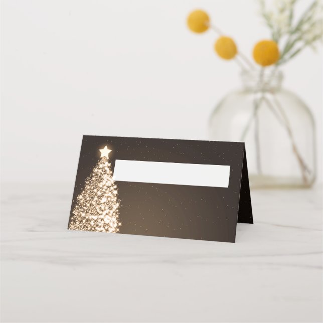 Place Card Christmas Wedding Party Gold Brown (Front)