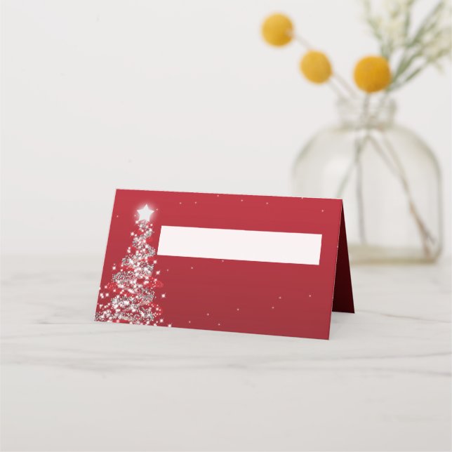 Place Card Christmas Wedding Silver Red (Front)