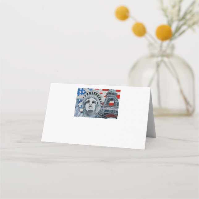 Place Card | Eiffel Tower & Statue of Liberty  (Front)