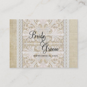 Place Card Rustic Lace w Aged Vintage Linen Burlap