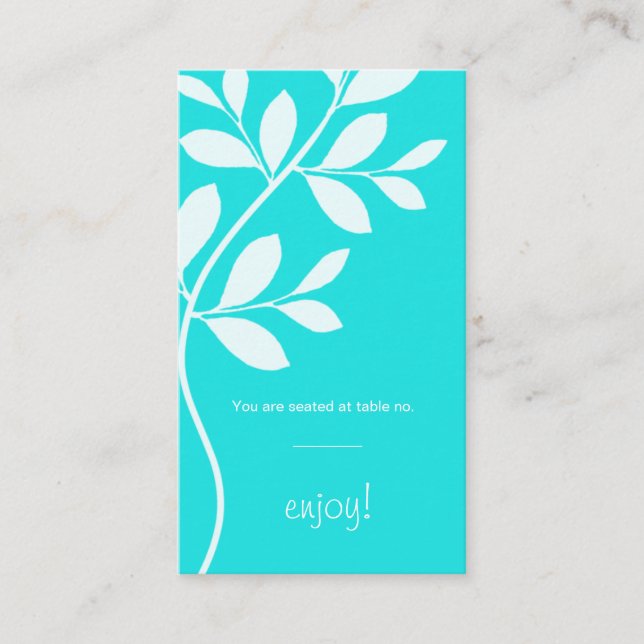 Place Card Wedding Leaf Branch Blue (Front)