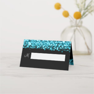 Place Card Wedding Party Sparkles Turquoise
