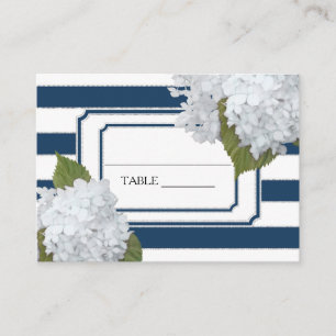 Place Cards Art Deco Navy Striped White Hydrangeas