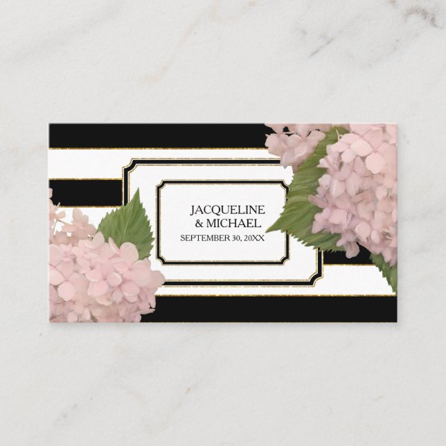 Place Cards English Pink Hydrangea Gold Glitter (Front)