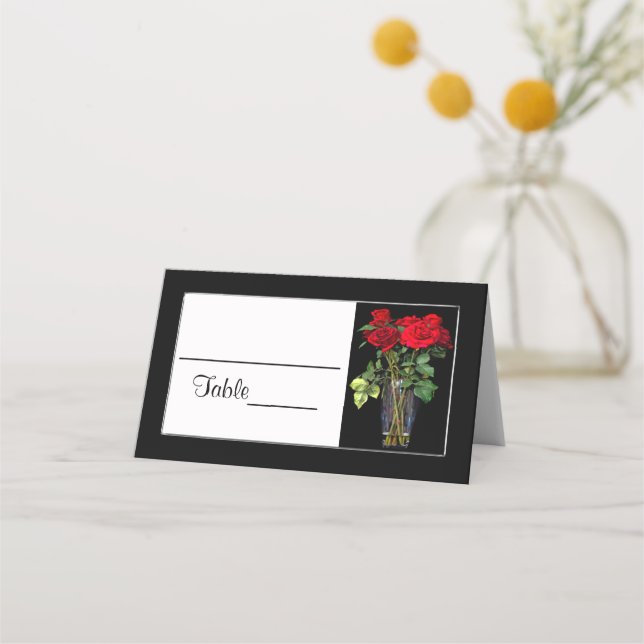 Place Cards, Vase, Red Rose Wedding Collection Place Card (Front)