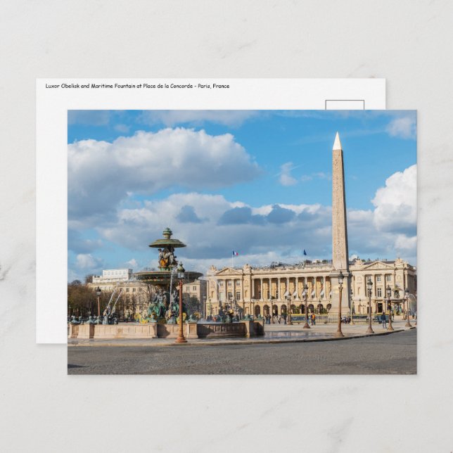 Place de la Concorde and obelisk - Paris, France Postcard (Front/Back)