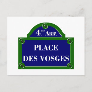 Place des Vosges, Paris Street Sign Postcard