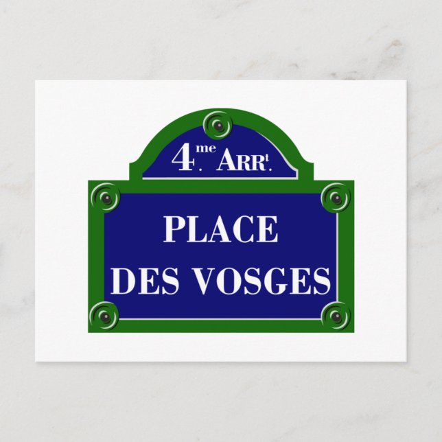 Place des Vosges, Paris Street Sign Postcard (Front)