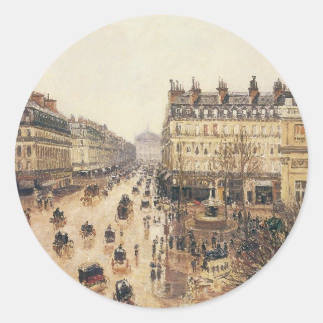 Place du Theatre Francais, Paris Rain by Pissarro Classic Round Sticker (Front)