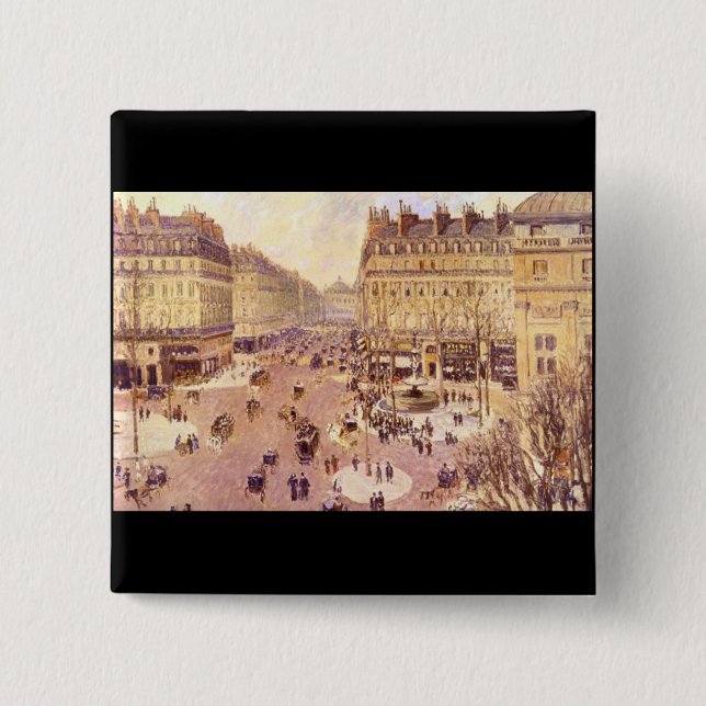 Place du Theatre Francais, Soleil by Pissaro 15 Cm Square Badge (Front)