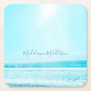 Place Escort Name Seating Sea Ocean Blue  Square  Paper Coaster