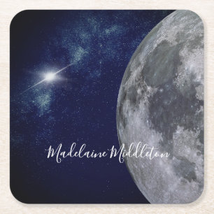 Place Escort Name Seating Tiles Evening Gold Stars Square Paper Coaster