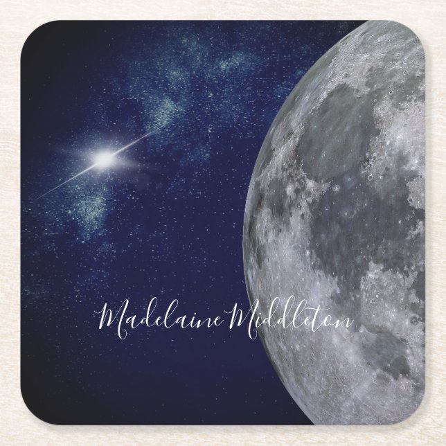 Place Escort Name Seating Tiles Evening Gold Stars Square Paper Coaster (Front)