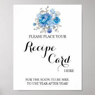 Place Recipe Card Here Blueflower Shower Sign