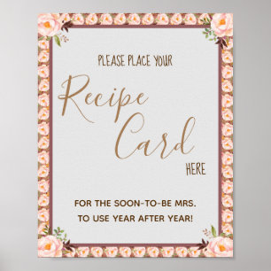Place Recipe Card Here Floral Frame Shower Sign