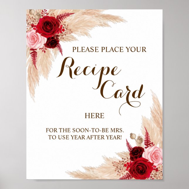 Place Recipe Card Here Pampas Grass Shower Sign (Front)