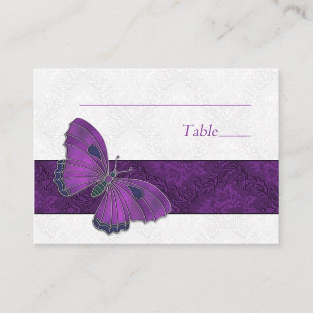 Place setting card Butterfly Brocade Purple (Front)