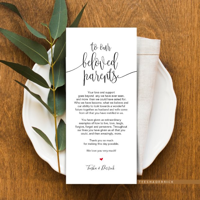 Place Setting Thank You Card for beloved Parents (Place Setting Thank You Card for Our Beloved Parents, suitable for wedding dinner or anniversary.)