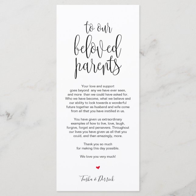 Place Setting Thank You Card for beloved Parents (Front)