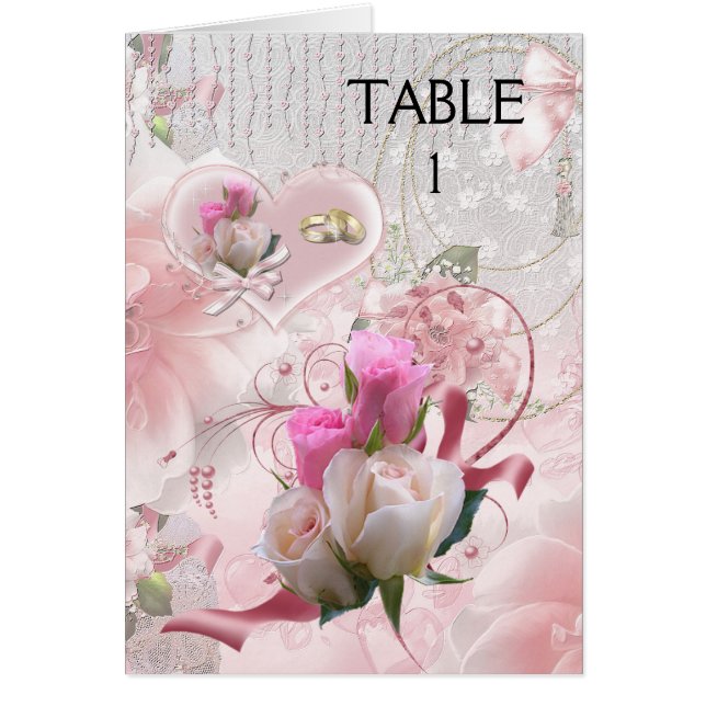 Place Table Cards Pink Flowers Rings (Front)