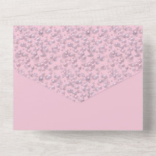 Placers of white-pink pearls on pink velvet all in one invitation