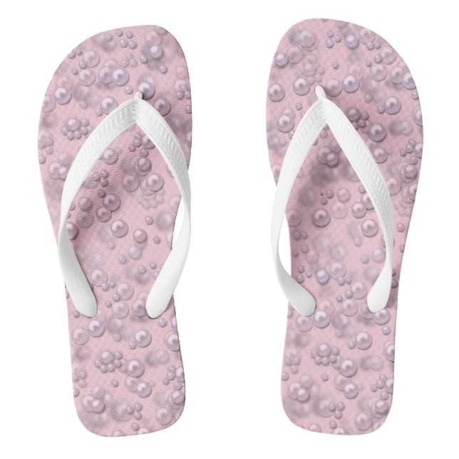 Placers of white-pink pearls on pink velvet jandals (Footbed)