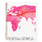 Places She Will Go Quote Pink Watercolor World Map