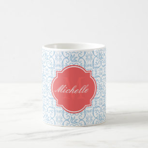 Placid Blue Damask Monogram Mug