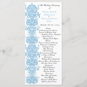 Placid Blue Damask Wedding Program with Photo Back Programme