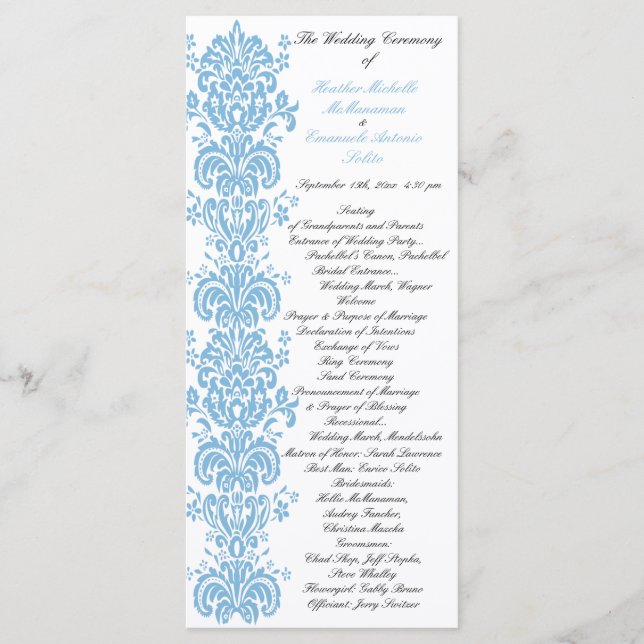 Placid Blue Damask Wedding Program with Photo Back Programme (Front)