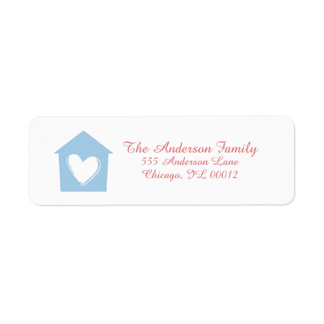Placid Blue Heart House Custom Address Labels (Front)