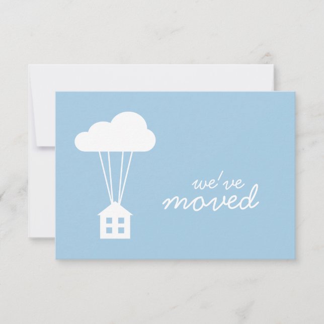 Placid Blue House & Cloud  Housewarming Invite (Front)