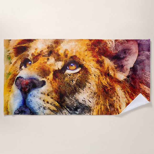 Placid Lion Face Beach Towel (Front)