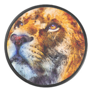 Placid Lion Face Hockey Puck
