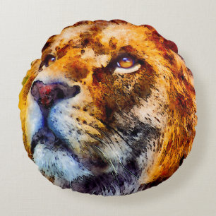 Placid Lion Face Round Cushion
