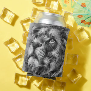 Placid Lion Face Silver Can Cooler